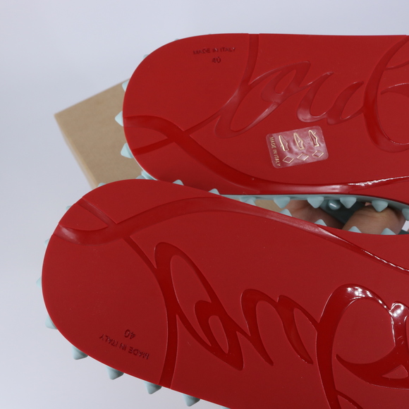 Christian Louboutin 40 Super Loubi Flip Donna Iceburg Blue Spike Flip Flops E849 - Picture 12 of 12